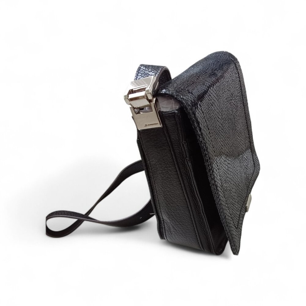 B. Makowsky Crossbody Bag Black Leather - Picture 4 of 6
